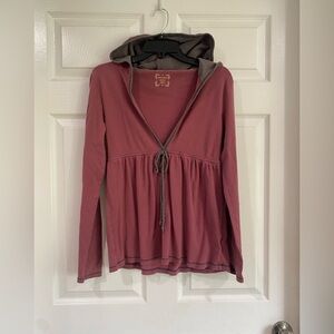 Old Navy Vintage M Babydoll Long Sleeve Top Y2K 90's Preppy Red Striped Hooded